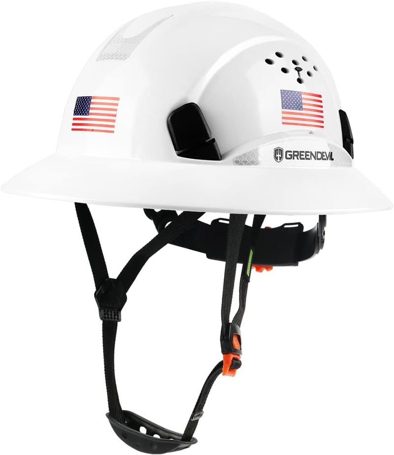 GREEN DEVIL Full Brim Hard Hat Vented Construction Safety Helmet OSHA Approved Cascos De Construccion Work Hardhats with Cooling Towel for Men&Women 6 Point Adjustable Ratchet Suspension - Image 1